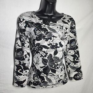 Black white sequin floral stretch whimsigoth blouse
